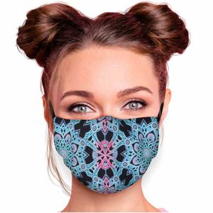 Mundschutz Maske in verschiedenen Farben Stoffmaske mit Motiv Mund- Nasenschutz mit wechselbarem Filter einstellbare Ohrbügel, Modell wählen:Floral Türkis-Schwarz