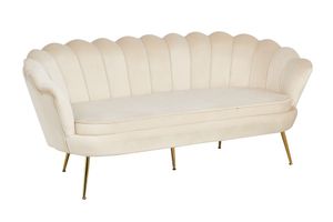 SalesFever Muschel-Sofa | 3-Sitzer | Bezug Samt-Stoff beige | Gestell Metall goldfarben | B 180 x T 54 x H 78 cm