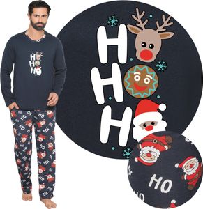 Herren Schlafanzug Weihnachten lang Pyjama 100% Baumwolle Neti 011, Dunkelblau, 2XL