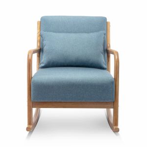 Schaukelstuhl Design Holz und Stoff, Blau, 1 Sitz, skandinavischer Schaukelstuhl