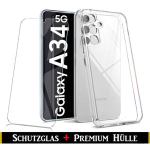 Für Samsung Galaxy A34 5G  Silikon Transparent Hülle + Panzerglas Echt Glas Display Schutzglas