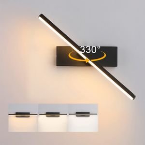 50cm Schwarz Modern LED Wandleuchte innen Wandlampe 3 Farben wechselnde 330° Drehbare Wandbeleuchtung für Schlafzimmer, Arbeitszimmer, Esszimmer, Flur, Treppen