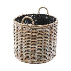Kobolo Rattanübertopf Pflanzkorb Übertopf Pflanzkübel – Rattan kubu grey – rund - mit Folie XXL