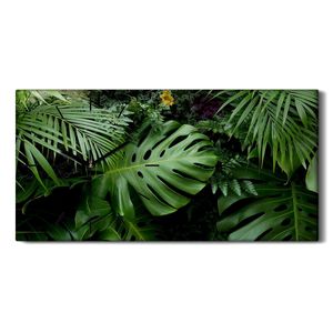 Wohnzimmer-Bild Leinwand Uhr Geräuschlos 60x30 Tropische Dschungel Blätter - schwarze Hände