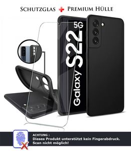 Für Samsung Galaxy S22 5G Silikon Schwarz Kamera Schutz Hülle + Panzerglas Echt Glas Display Schutzglas