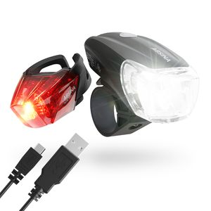 ABSINA LED Fahrradlicht Set USB aufladbar - 100m Reichweite, 180 Lumen & 50 Lux - Fahrradbeleuchtung Set StVZO zugelassen