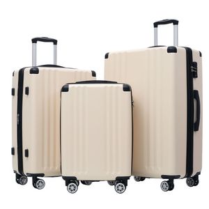 Koffer-Set, Hartschalen-Koffer, Rollkoffer, Reisekoffer, Handgepäck 4 Rollen, ABS-Material, TSA Zollschloss, Creme