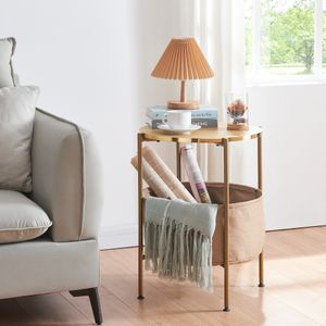 Odkládací stolek Suonenjoki s úložným košem Konferenční stolek Rozkládací stolek s úložným prostorem Noční stolek kulatý 59x47cm Zlatá barva