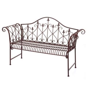 Záhradná lavička HWC-H78, parková lavička, 2-miestna kovová s ornamentmi hrdzavého vzhľadu hnedá 150 cm ~ bez sedáku
