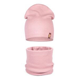 Beanie Mütze Kinder Set HEYO Schlauchschal Mädchen Frühling Strickmütze Schal  Rosa