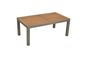 Proutěný rozkládací stůl Merxx 180/240 x 100 cm - hliníkový rám s kamenným béžovým plastovým proutím a akátovým dřevem
