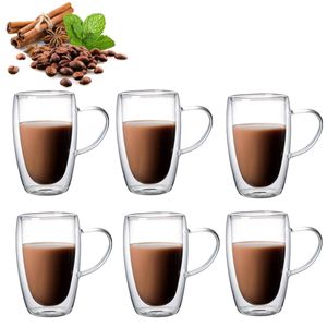 Doppelwandige Cappuccino Gläser, Doppelwandige Latte Macchiato ,Kaffeetassen Glas,Cappuccino Gläser für Kaffee,Espresso,Latte,Tee,Milch,Bier,Eis, 450 ml, 6 Stück