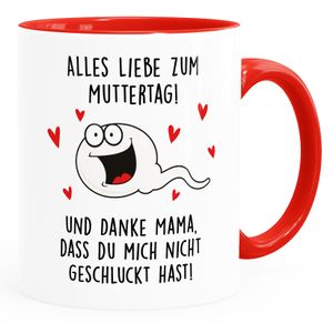 Kaffee-Tasse Danke dass du mich nicht geschluckt hast Geschenk Mama Muttertag lustig Spermium Moonworks® weiss-innen-rot Keramik-Tasse