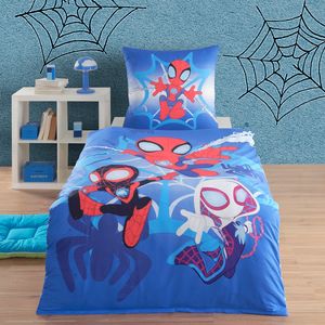 Spidey Bettwäsche für Jungen 135x200 80x80cm im Comic Stil · Kinderbettwäsche aus 100% Baumwolle mit Reißverschluss · Spidey und seine Super-Freunde