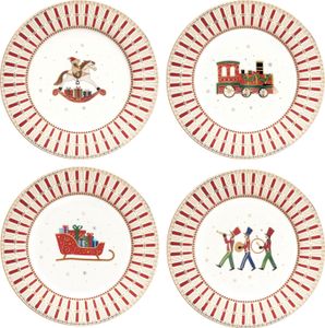 4x Polární vlak dortový talíř různé dekorace porcelánový dezert Vánoce