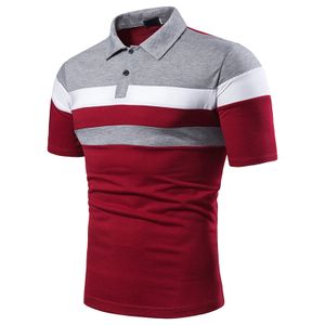 Herren Gestreiftes Bedrucktes Poloshirt Kurzarm Tops Bluse Pullover Bluse Knöpfe,Farbe: Grau Rot,Größe:S
