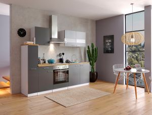 respekta Küche Küchenzeile Küchenblock Einbauküche Komplett 240 cm weiß grau