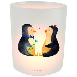 Mr. & Mrs. Panda Teelicht Pinguin Pärchen - Transparent - Geschenk, Windlicht Zur Hochzeit, verliebt, Teelichthalter, Hochzeitstag, glücklich, Jahrestag, Traumpaar