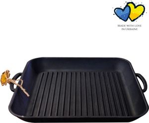 MAYSTERNYA Gusseisen-Grillplatte Induktion – 35 x 35 x 4 cm – Grillpfanne – Gusseisen-Grillplatte – Grillzubehör – Grillplatte – Mattschwarz