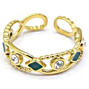 Damenring Edelstahl Gold Grün  Damenschmuck Fingerring Ring Damen mit Steinen Grün