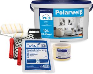 plid Premium Polarweiss Innenfarbe Wandfarbe Deckenfarbe Profi Farbe Set 10l - Streichset