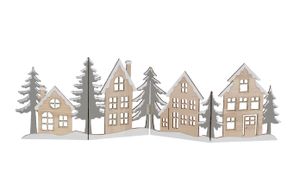 Deko Häuserzeile aus Holz klappbar 60 x 16 cm - grau / gold - Weihnachtsstadt Silhouette zur Tischdekoration - Weihnachtsdeko Tischdeko für Weihnachten Weihnachtsstadt Skyline