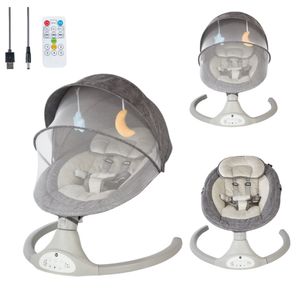 Bebies First® elektrische Babywippe Babyschaukel Relax mit Bluetooth-Funktion, Moskitonetz und Spielbogen - Grau