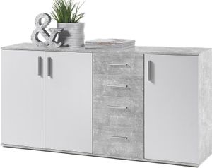 Kommode Sideboard Mehrzweckschrank Schrank Standschrank "Freida III" Beton / Weiß