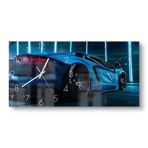 DEQORI Glasuhr 60x30 cm Zahlen 'Lamborghini Aventador' Wanduhr Glas Uhr Design leise