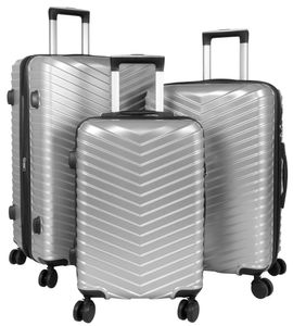 Hartschalen Trolleyset Kofferset mit Dehnfalte und TSA Schloss PM Meran Silber Set (M,L,XL)