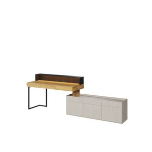 MINIO Büromöbelset FELIX S13A 2-Teiling Möbelset | Hikora Natural / Silk Flou Farbe mit Stahlbein