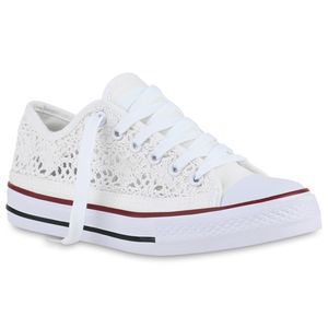 VAN HILL Damen Sneaker Low Schnürer Bequeme Spitze Schnür-Schuhe 840389, Farbe: Weiß, Größe: 36