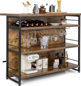 COSTWAY Hausbar Schrank, Küchenregal mit 4 offenen Ablagen, Weinregal, Gläserhalter & Fußstütze, Standregal 120 x 60 x 101 cm, rustikales Braun COSTWAY Hausbar Schrank, Küchenregal mit 4 offenen Ablagen, Weinregal, Gläserhalter & Fußstütze, Standregal 120 x 60 x 101 cm, rustikales Braun