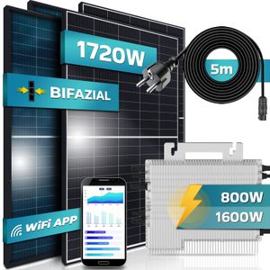 SUNNIVA® Balkonkraftwerk Bifazial 1720/1600W Solaranlage, mit Deye Micro Wechselrichter, 5m Schuko Anschlusskabel