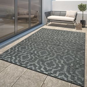 Moderner Outdoor Teppich Wetterfest Innen & Außenbereich Marokko Design In Grau, Größe:200x290 cm