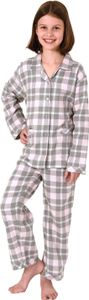 Mädchen Flanell Pyjama langarm Schlafanzug kariert mit Knopfleiste - 291 401 15 556 ; rosa , 140