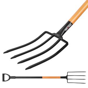 KOTARBAU® Spatengabel mit 4 Zinken Forke mit Stahlstiel 130 cm Heugabel mit D-Griff Mistforke Grabegabel Mistgabel Gartengabel Gartenforke Gartenpflege Gartengeräte Gartenwerkzeug