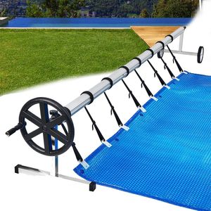 TRMLBE Aufrollsystem 3m - 5,7m Pool Aufroller für Poolfolie Mobiles Aufrollvorrichtung mit Rädern Poolaufroller inkl. 8 Clips für Poolplane & Abdeckung, Typ-A