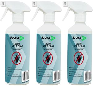 INSIGO 3x500ml Anti-Flohspray, Mittel gegen Flöhe, Flohschutz, Katzenfloh, Hundefloh, Insektenschutz, gegen Ungeziefer & Parasiten, Innen & Außen