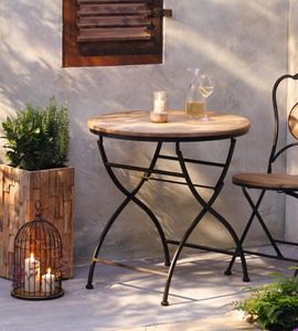 Gartentisch aus Metall & Holz im Antik Design, Balkontisch, Klapptisch