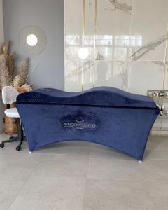 Wave Matelas et housse de chaise longue en mousse à mémoire de forme 190 x 70 cm pour chaise longue cosmétique, table de massage avec housse en velours – Bleu saphir