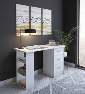 FURNIX Schreibtisch modern Mankota Weiß drei Schubladen stillvoll pures Design