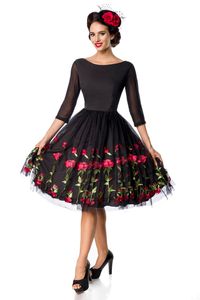 Belsira Damen Sommerkleid Partykleid  Premium Vintage Swingkleid Kleid Retro 50s 60s Rockabilly, Größe:2XL, Farbe:Schwarz