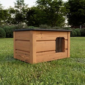 QLS Hunde- Katzenhaus aus Holz 53x39 cm Isoliert Winterfest Montiert Outdoor 10980