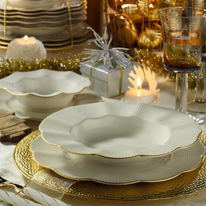 Heritage, Kütahya Porselen,(18 Stücke), Abendessen , Weiß,Gold, 100% Porzellan