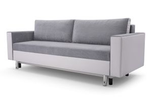 GRAINGOLD Schlafsofa Brand - Polstersofa im skandinavischen Stil - Couch mit Bettkasten & Schlaffunktion - Grau / Weiß