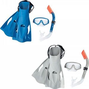 MERIDIAN Schnorchelset - Flossen, Schwimmbrille, Schnorchel (grau/blau)