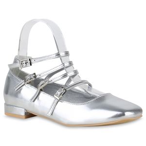 VAN HILL Damen Riemchenballerinas Ballerinas Eckige Riemchen-Schuhe 841181, Farbe: Silber, Größe: 41