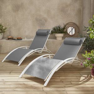 Sonnenliegen-Duo aus Aluminium - Louisa Grauweiß - Liegestühle aus Aluminium und Textilene