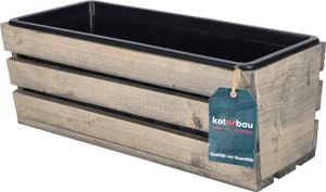 KOTARBAU® Holzblumenkasten Grau mit Kunststoffeinsatz 40 x 18 x 15 cm Blumentopf Pflanzkasten